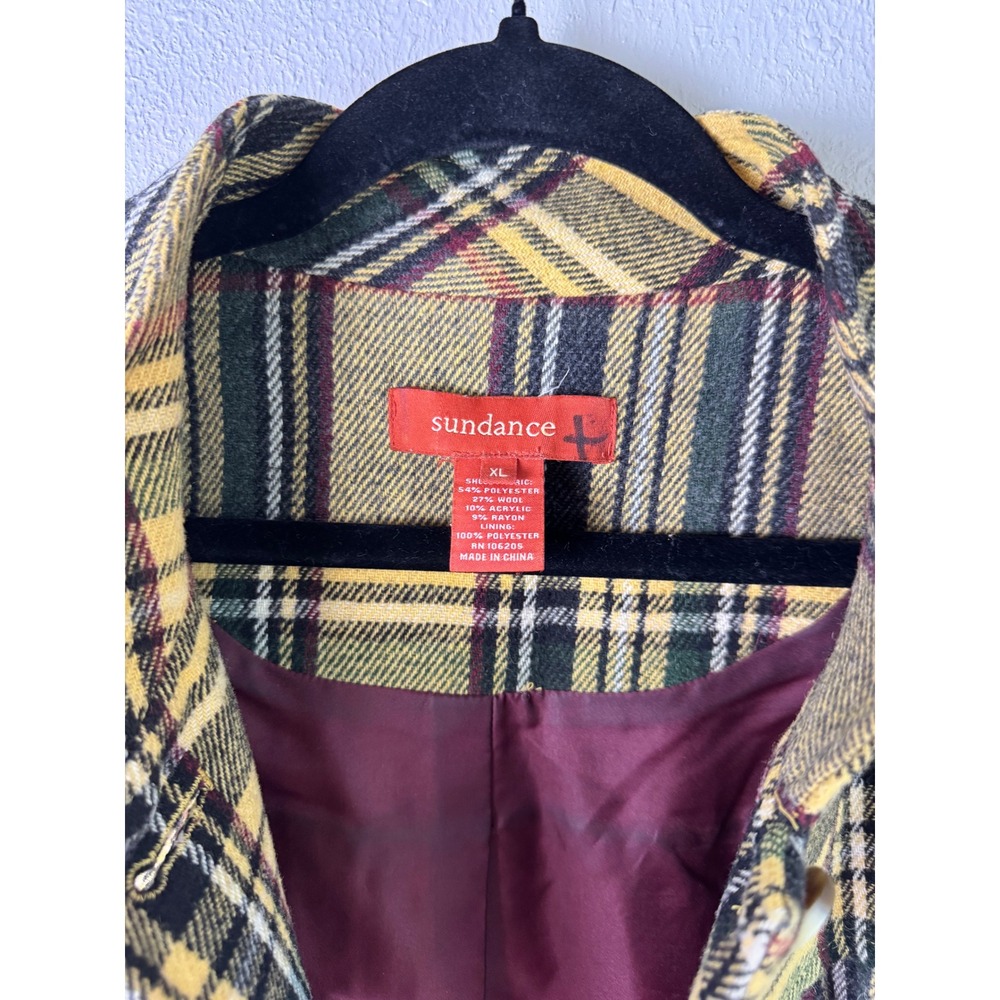 Sundance Size XL Yellow Plaid Wool Blend Button Up Swing Jacket Artsy Grandma - Picture 4 of 8